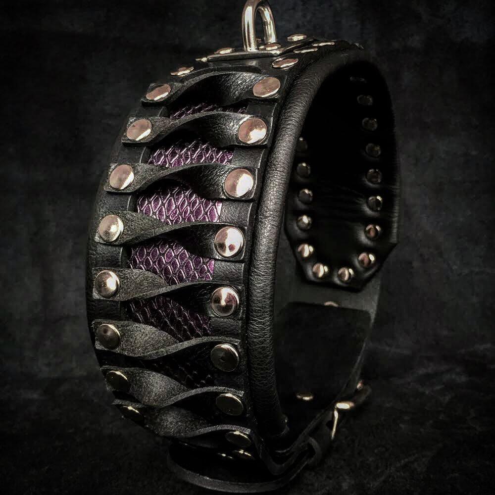 Steampunk premium leather dog collar designed for large and giant breed dogs with reinforced hardware