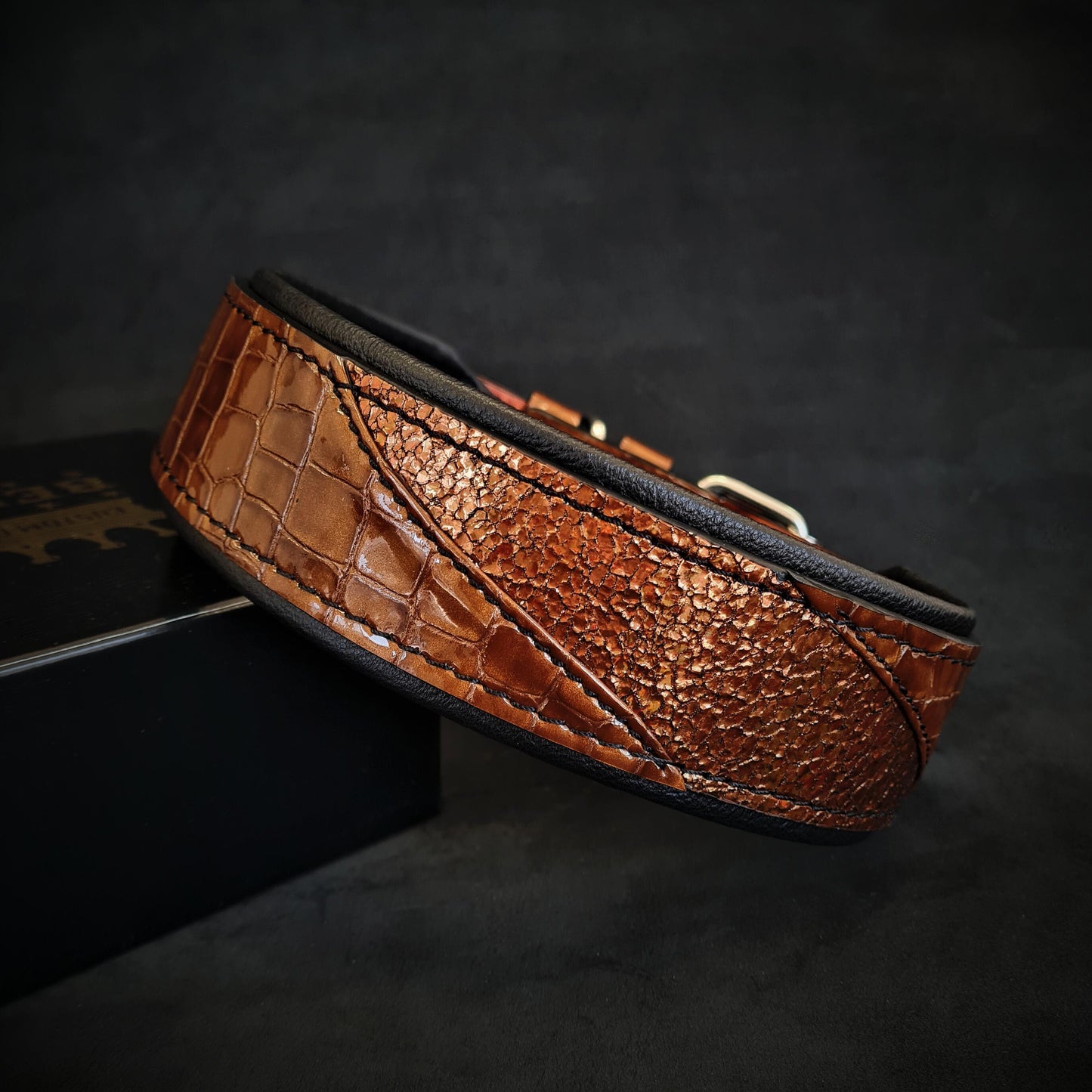 Korona brown premium leather dog collar designed for large and giant breed dogs with reinforced hardware