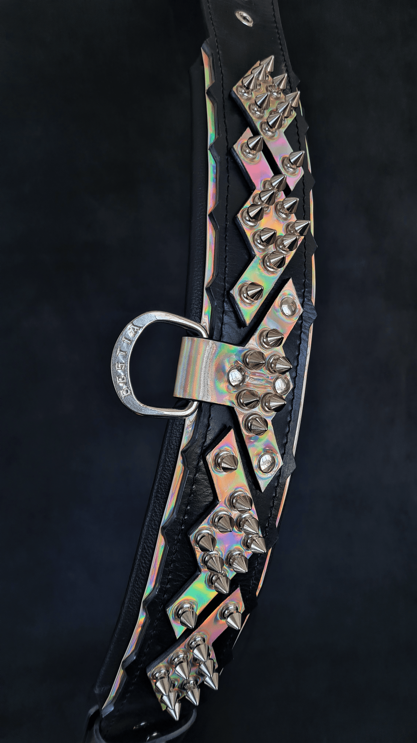 Midas silver premium leather dog collar designed for large and giant breed dogs with reinforced hardware 2