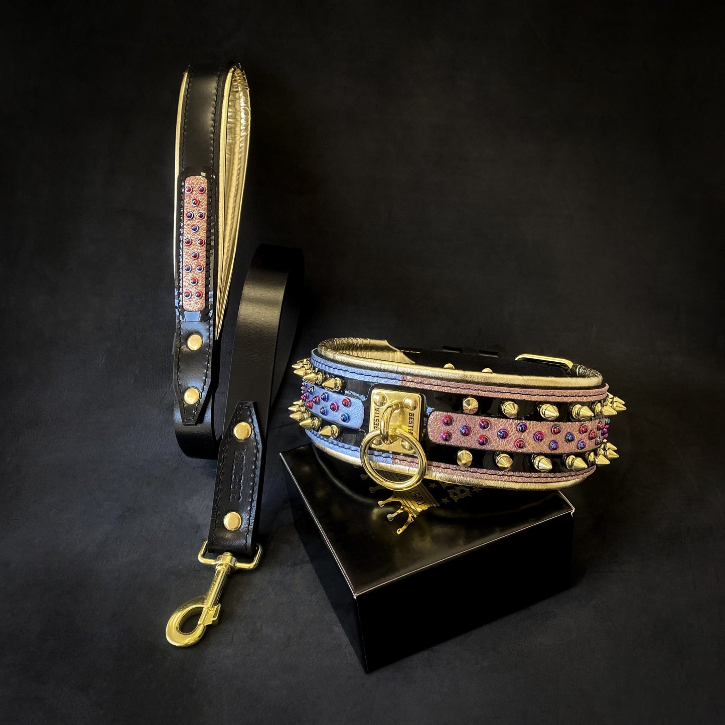 Candy premium leather dog collar designed for large and giant breed dogs with reinforced hardware 4