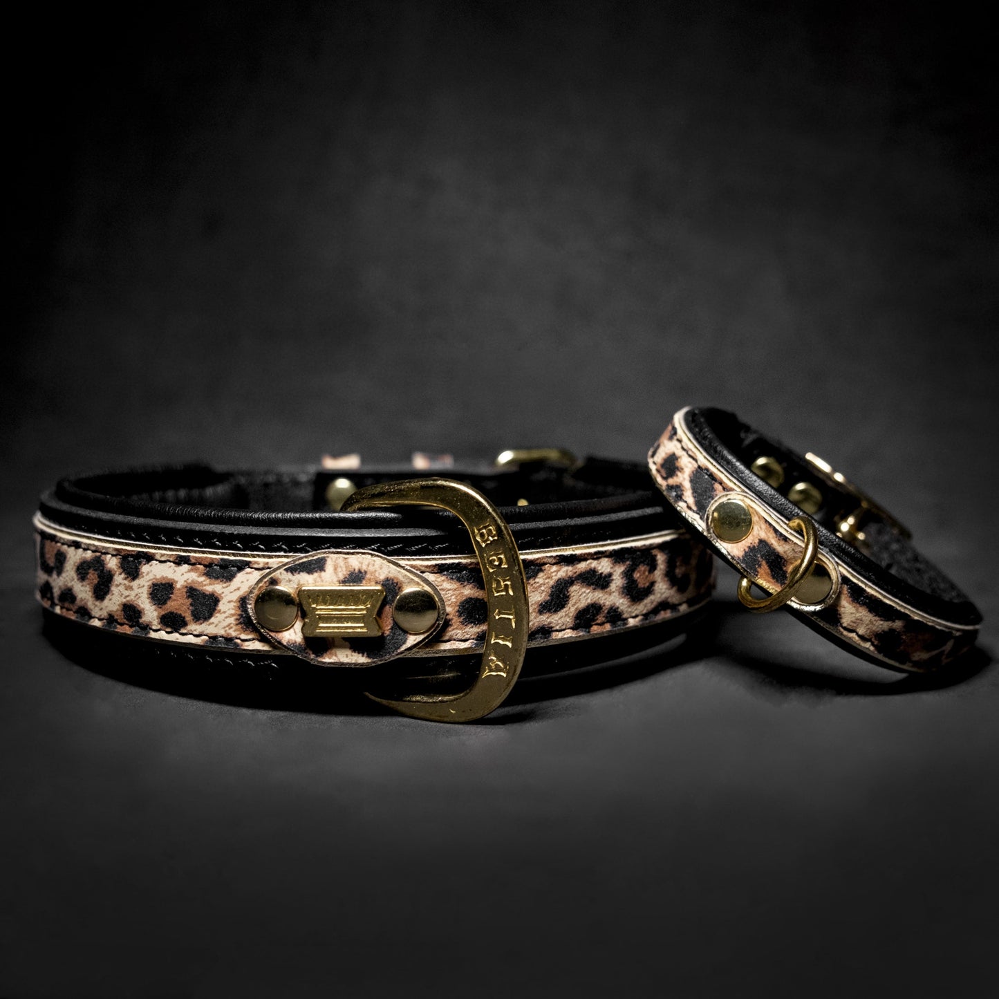 Leopard premium leather dog collar designed for large and giant breed dogs with reinforced hardware 2