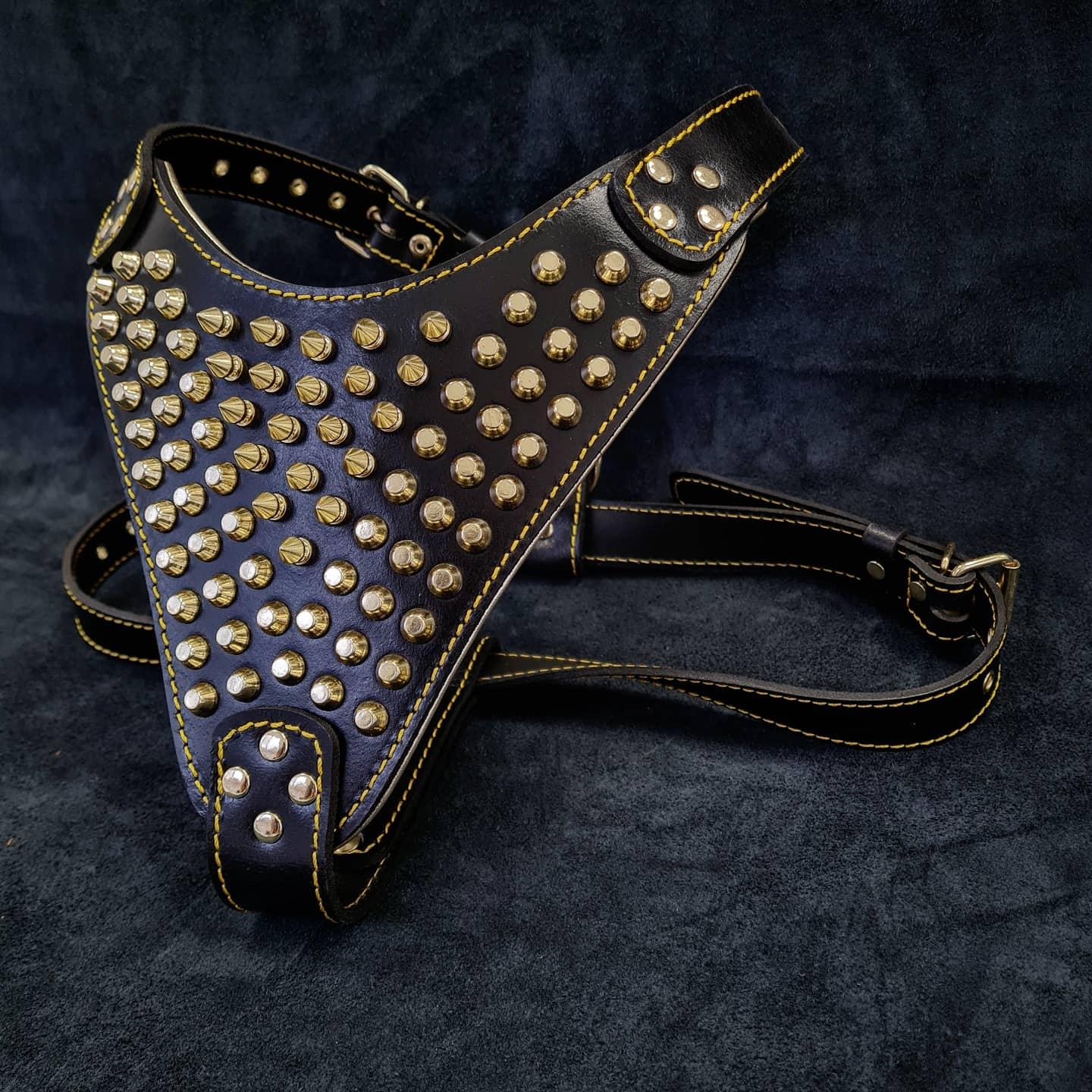 Gladiator premium leather dog harness designed for large and giant breed dogs with reinforced hardware 2