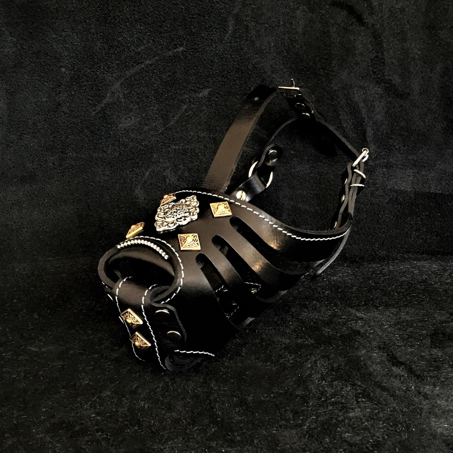 Aztec black leather dog muzzle for giant breed dogs