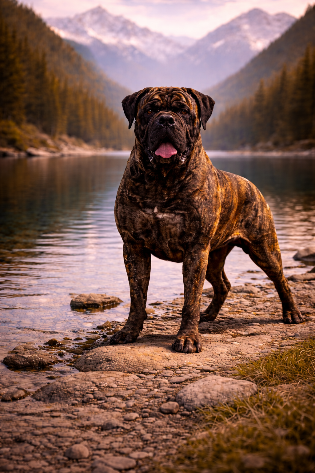 Bullmastiff full body profile showing muscular guardian breed structure