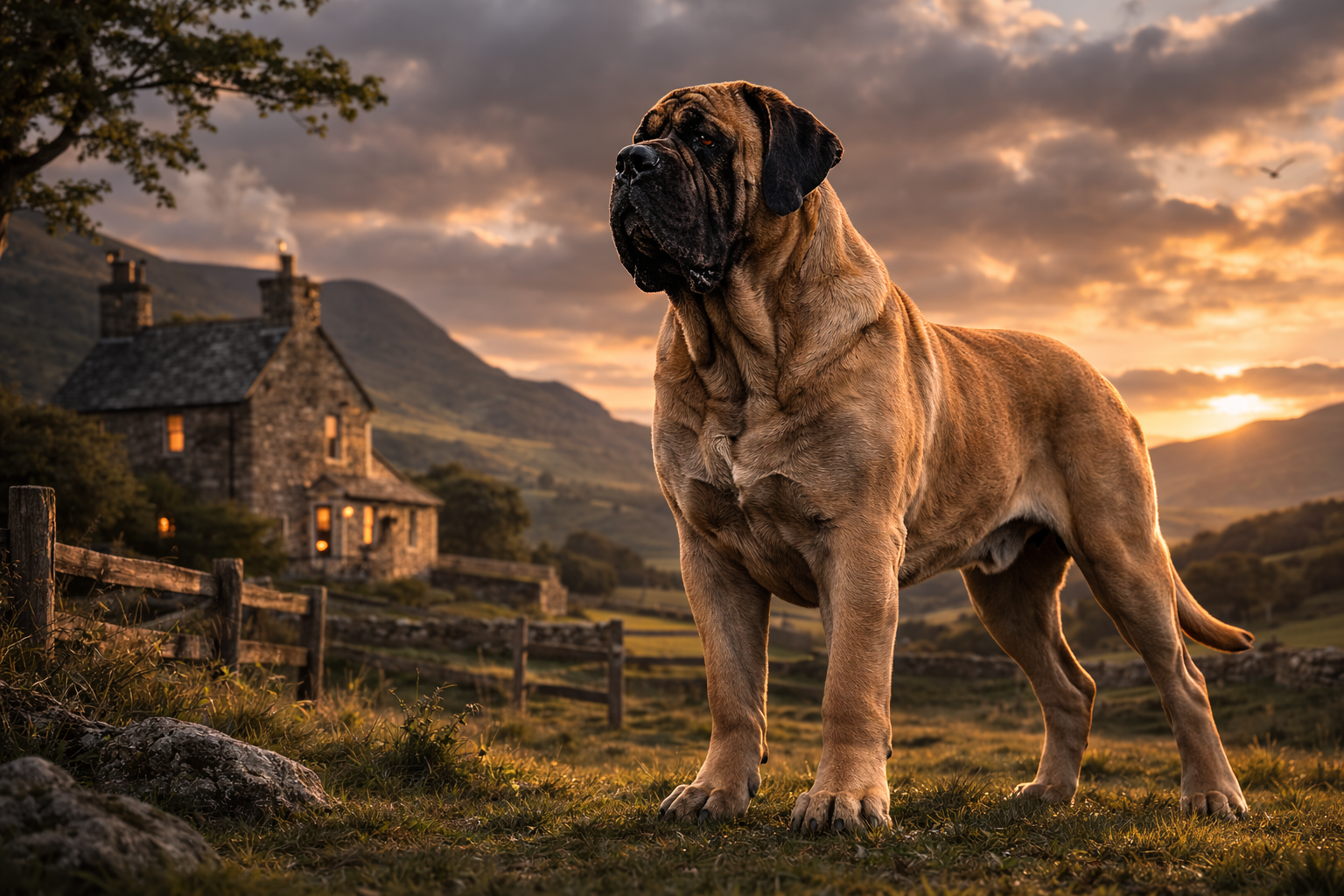 English Mastiff giant breed dog standing confidently outdoors