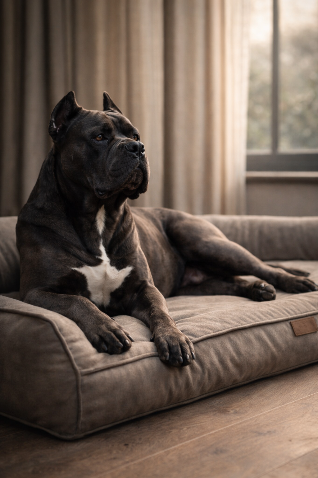 Cane Corso resting comfortably on orthopedic dog bed for joint support