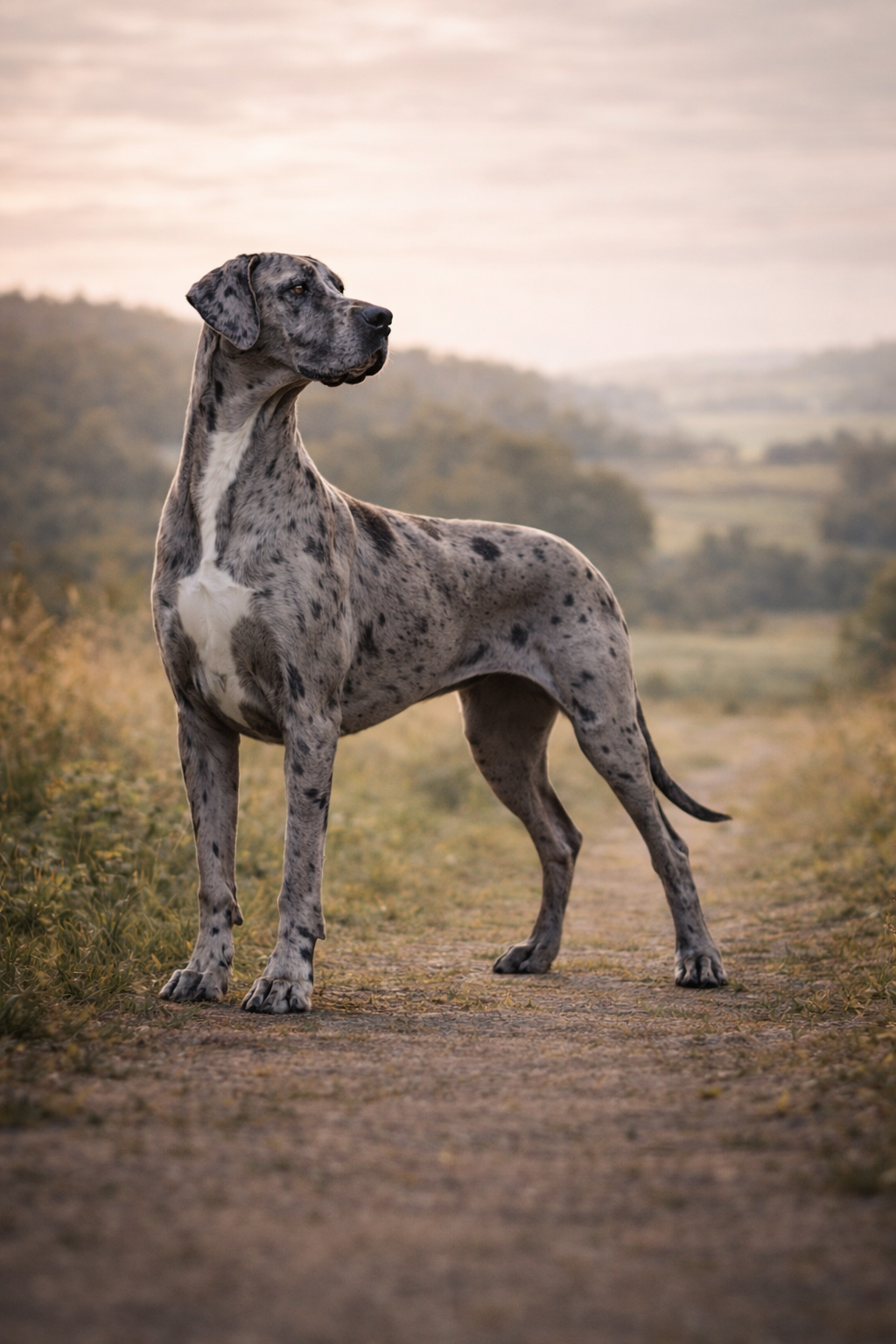 Great Dane full body profile showing tall giant breed structure