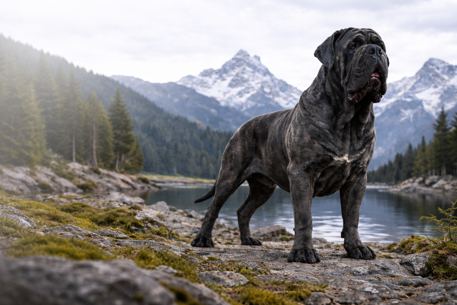 Neapolitan Mastiff giant guardian breed dog standing confidently outdoors