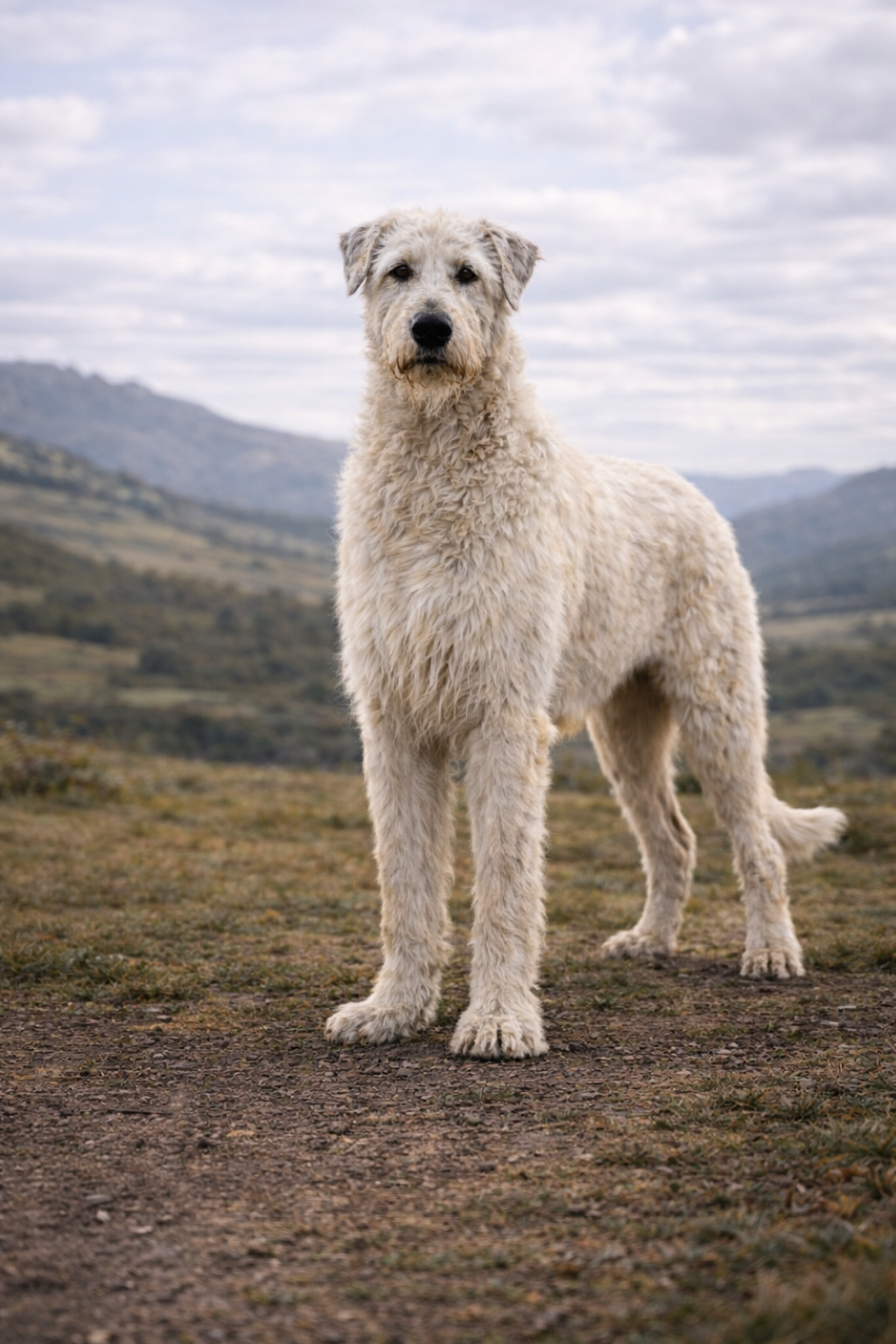 Tall Irish Wolfhound showing height and structure of giant breed dog