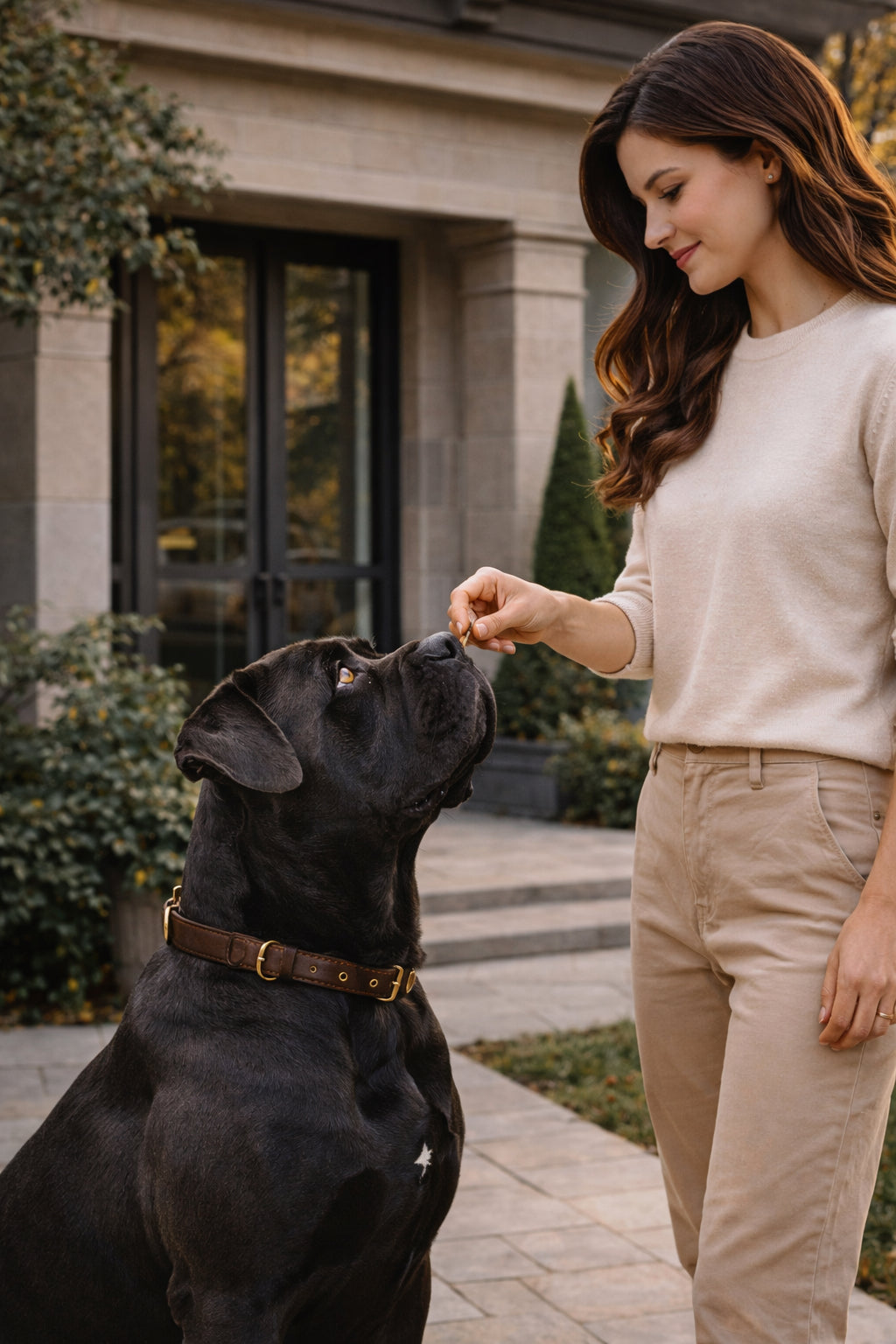 positive reinforcement dog training chow chow receiving treat focused calm behavior training moment