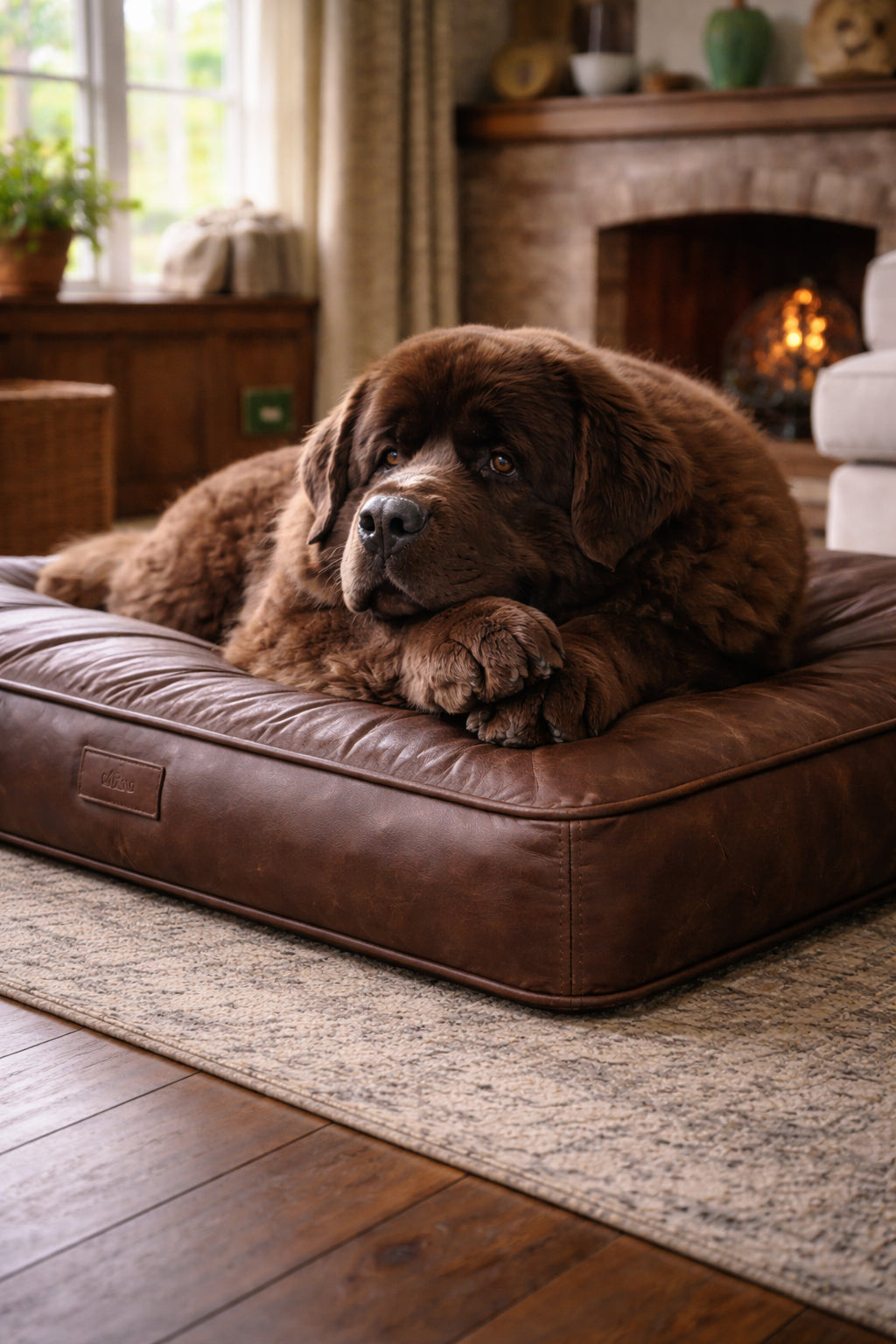 Newfoundland resting on orthopedic dog bed for joint support