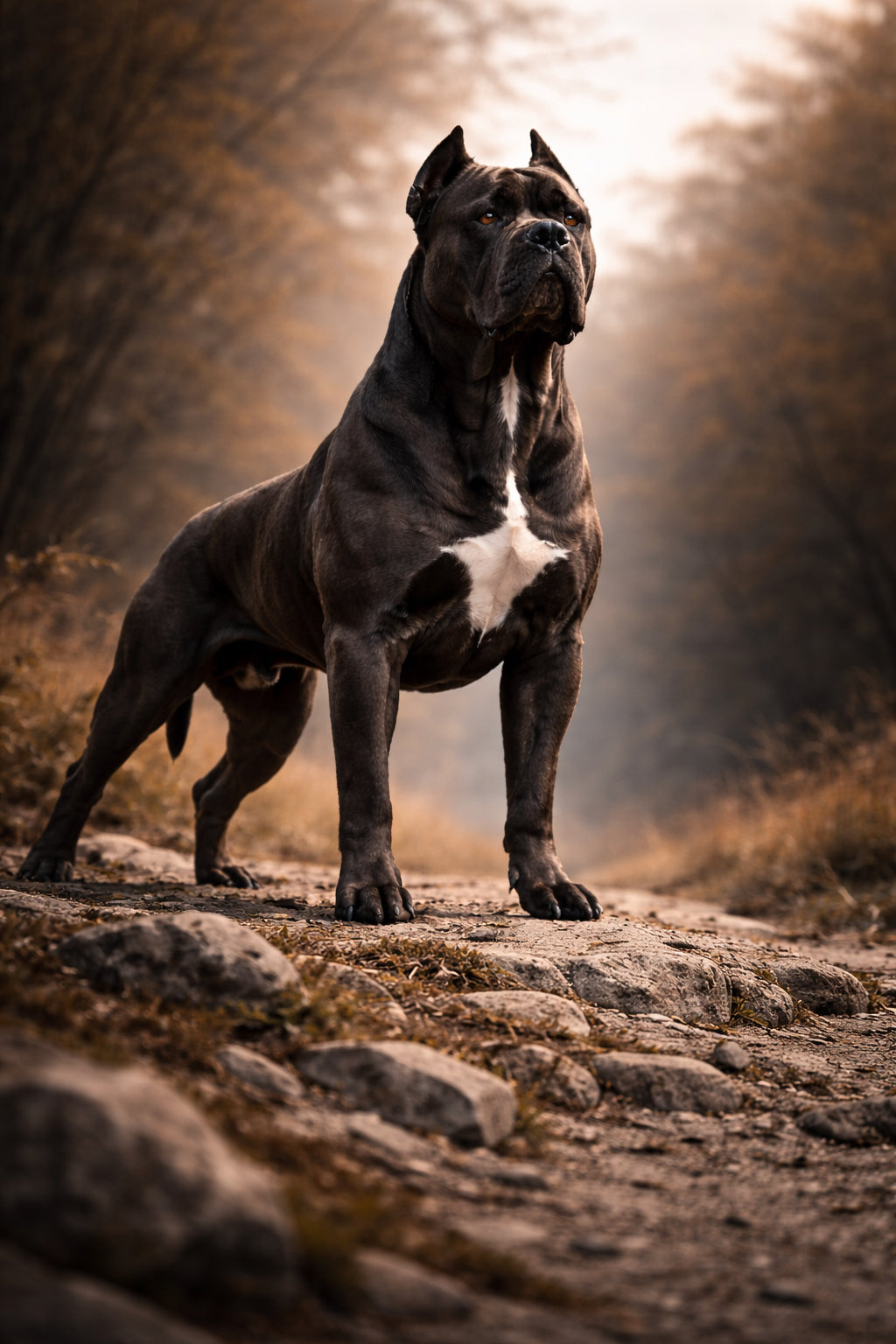 Muscular Cane Corso standing tall showing size and strength of the breed