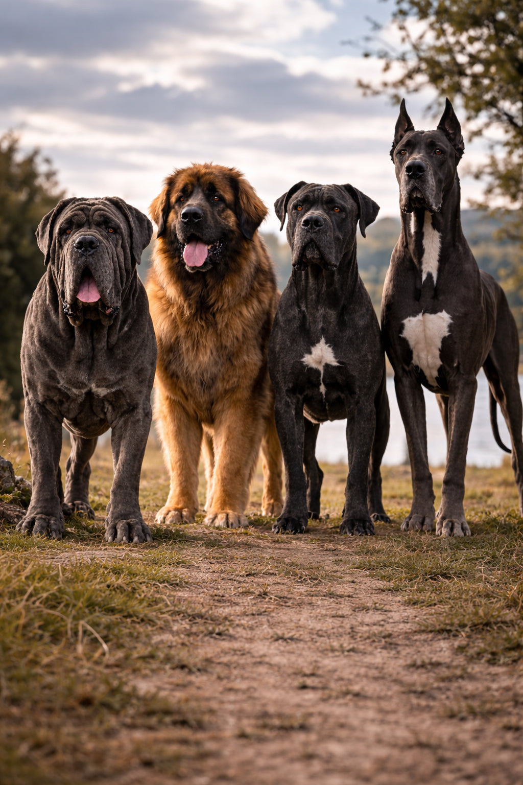 Large giant breed dogs standing together showing size and structure