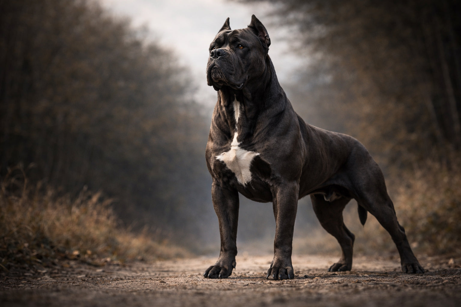 Cane Corso powerful guardian breed standing confidently in natural light