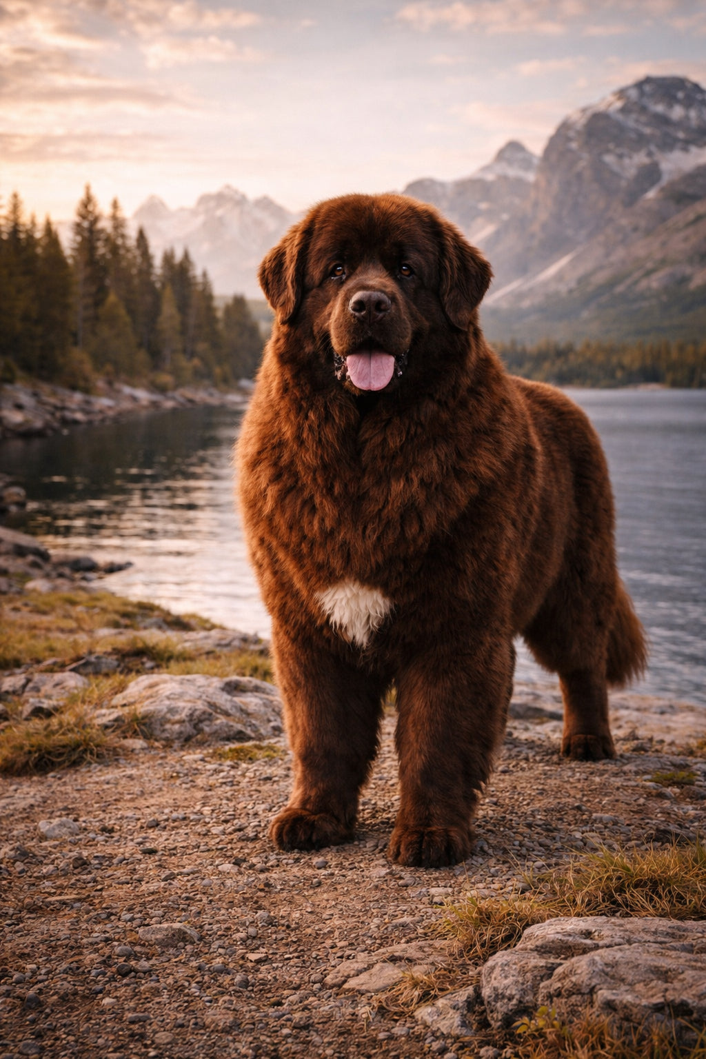 Large Newfoundland dog showing strength and fluffy giant breed structure