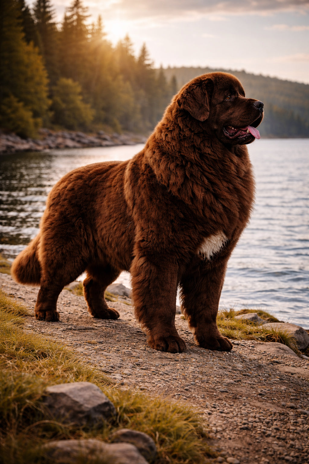 Newfoundland full body profile showing large fluffy giant breed structure